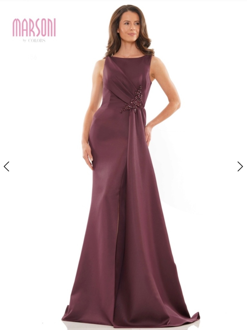 Marsoni by Colors Sleeveless Wine Color Gown with Side Embellishment